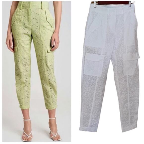 NWOT 10 Crosby Derek Lam White Eyelet Cargo Pant Capris - Picture 1 of 7